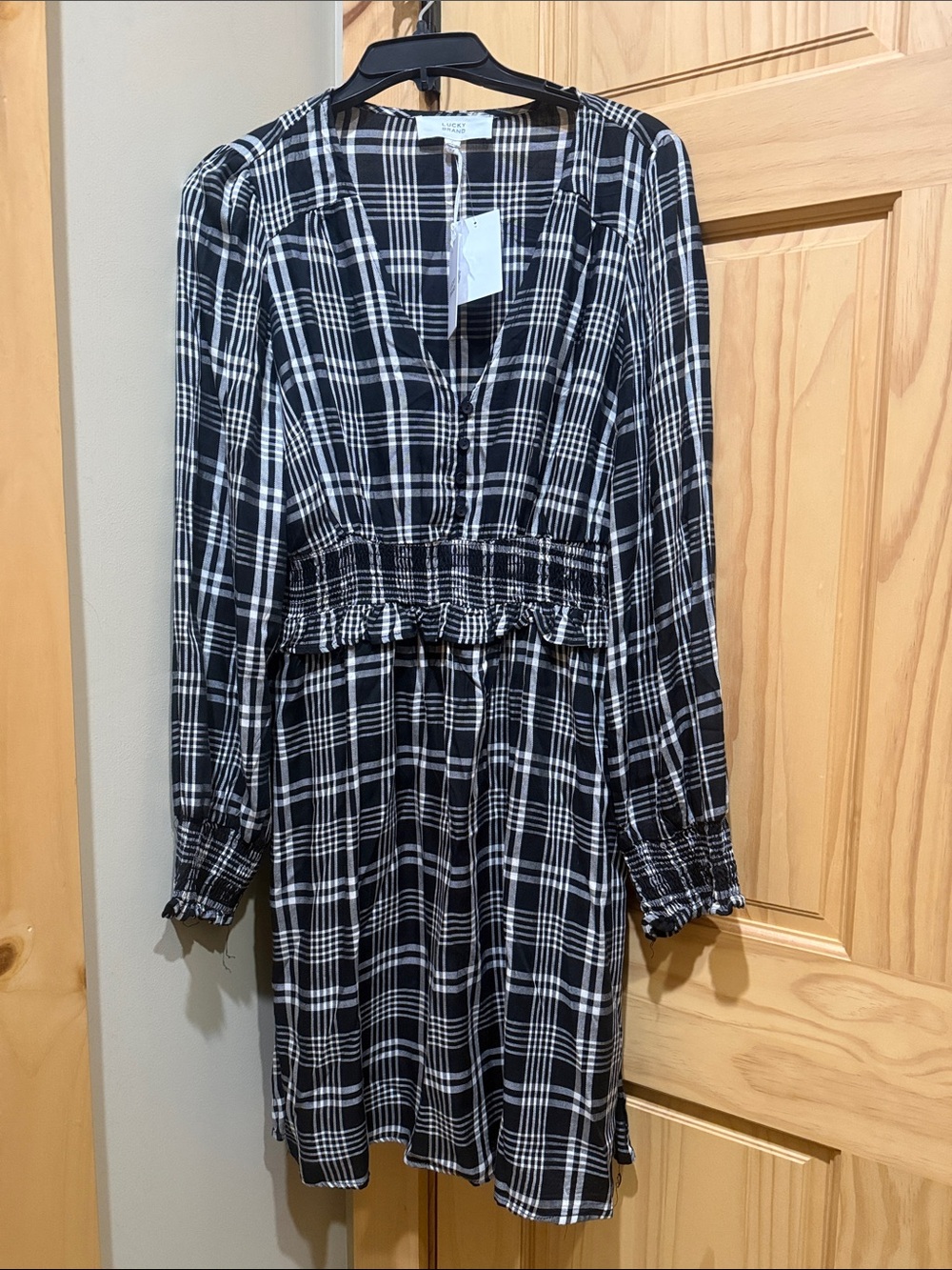 Lucky Brand Black & White Plaid Long-Sleeve Dress